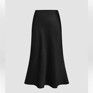 Cider Black Satin Midi Skirt